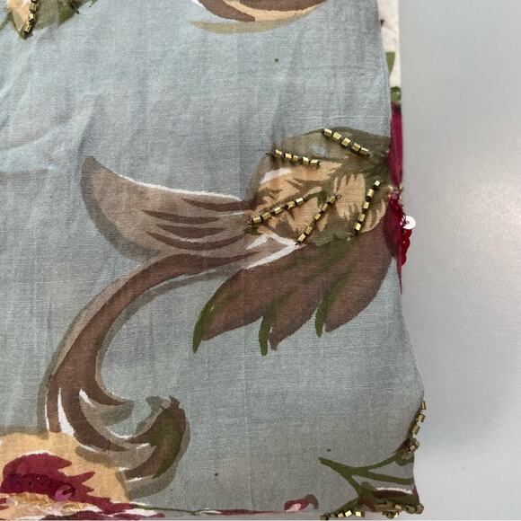 Soft Surroundings Gray Floral Beaded Button Front Long Sleeve Top Large - Picture 9 of 10